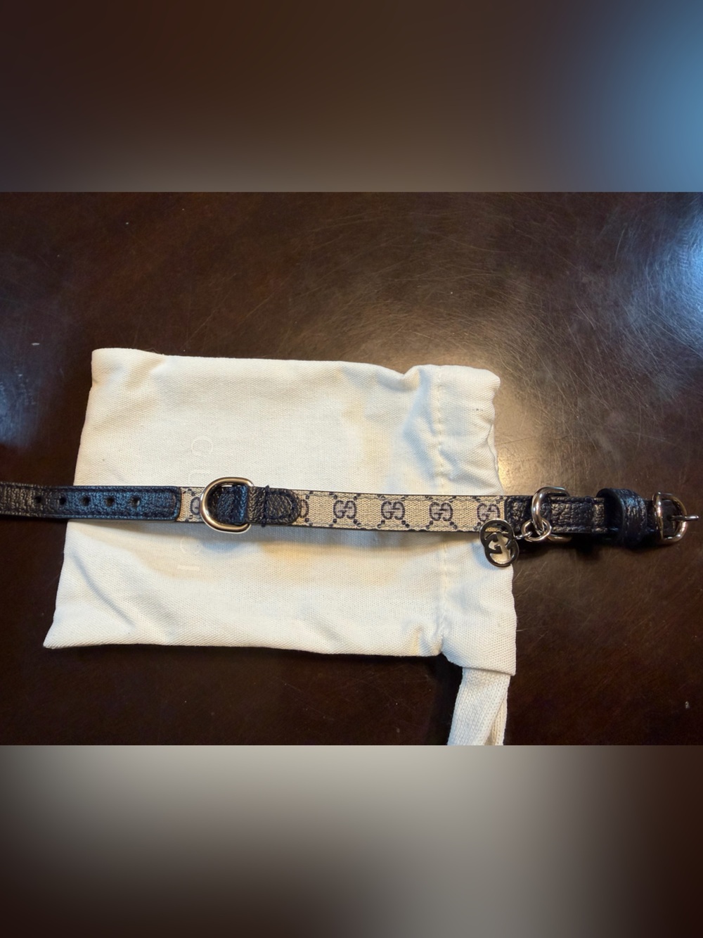 New Authentic Gucci GG Supreme Logo Pet Leather Collar Cat Dog XXS - Picture 7 of 12